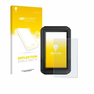 Vorderseite einer Produktverpackung mit dem Markenlogo upscreen. Daneben ist das Gerät Garmin eTrex Touch 2025 mit dem zugehör