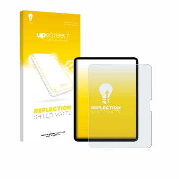 Vorderseite einer Produktverpackung mit dem Markenlogo upscreen. Daneben ist das Gerät Apple iPad Pro 13