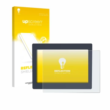 Vorderseite einer Produktverpackung mit dem Markenlogo upscreen. Daneben ist das Gerät Schneider-electric HMIDT651 mit dem zug