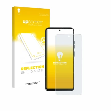 Vorderseite einer Produktverpackung mit dem Markenlogo upscreen. Daneben ist das Gerät Motorola Moto G67 Power mit dem zugehör