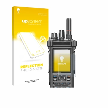 Vorderseite einer Produktverpackung mit dem Markenlogo upscreen. Daneben ist das Gerät Radtel RT-950 Pro mit dem zugehörigen D