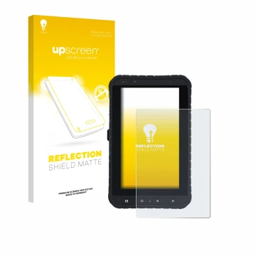 Vorderseite einer Produktverpackung mit dem Markenlogo upscreen. Daneben ist das Gerät Winmate M700DQ8 mit dem zugehörigen Dis