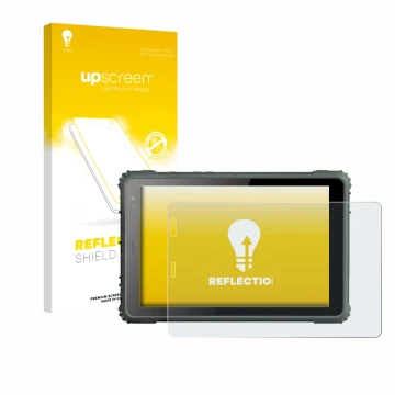 Vorderseite einer Produktverpackung mit dem Markenlogo upscreen. Daneben ist das Gerät Geshem MTK6877 mit dem zugehörigen Disp