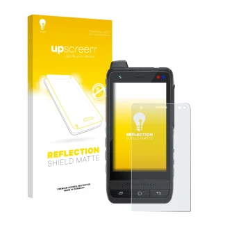 Vorderseite einer Produktverpackung mit dem Markenlogo upscreen. Daneben ist das Gerät Uniwa F400 mit dem zugehörigen Displays