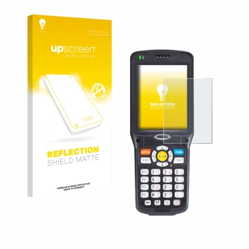 Vorderseite einer Produktverpackung mit dem Markenlogo upscreen. Daneben ist das Gerät Unitech HT510A mit dem zugehörigen Disp