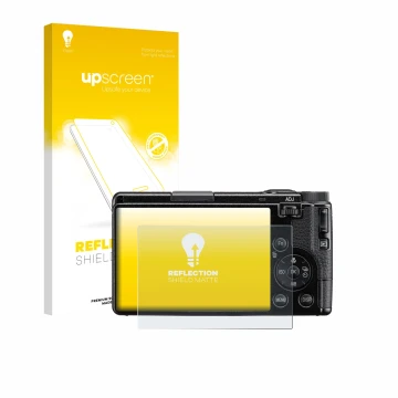 Vorderseite einer Produktverpackung mit dem Markenlogo upscreen. Daneben ist das Gerät Ricoh GR IV HDF 2025 mit dem zugehörige