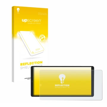 Vorderseite einer Produktverpackung mit dem Markenlogo upscreen. Daneben ist das Gerät Shelly Wall Display X2 mit dem zugehöri