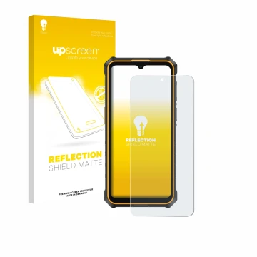 Vorderseite einer Produktverpackung mit dem Markenlogo upscreen. Daneben ist das Gerät Ulefone RugKing 3 Pro mit dem zugehörig