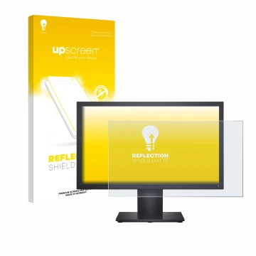 Vorderseite einer Produktverpackung mit dem Markenlogo upscreen. Daneben ist das Gerät Dell E1920H mit dem zugehörigen Display