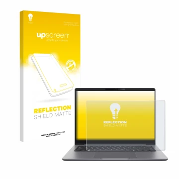 Vorderseite einer Produktverpackung mit dem Markenlogo upscreen. Daneben ist das Gerät ASUS ExpertBook P5 G2 mit dem zugehörig