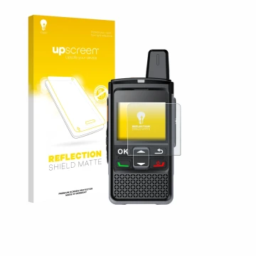 Vorderseite einer Produktverpackung mit dem Markenlogo upscreen. Daneben ist das Gerät Hytera PNC360S mit dem zugehörigen Disp