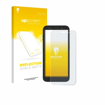 Vorderseite einer Produktverpackung mit dem Markenlogo upscreen. Daneben ist das Gerät Zebra TC501 mit dem zugehörigen Display