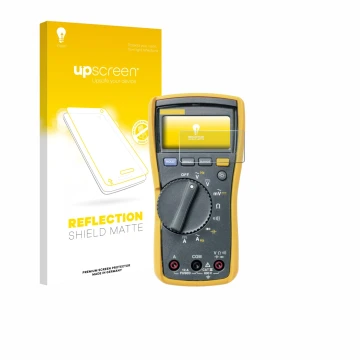 Vorderseite einer Produktverpackung mit dem Markenlogo upscreen. Daneben ist das Gerät Fluke 115 mit dem zugehörigen Displaysc