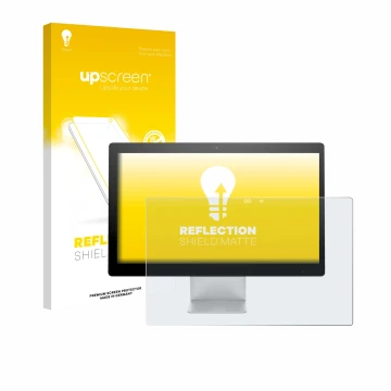 Vorderseite einer Produktverpackung mit dem Markenlogo upscreen. Daneben ist das Gerät HP Pavilion All-In-One PC 23-q105nf mit