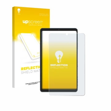 Vorderseite einer Produktverpackung mit dem Markenlogo upscreen. Daneben ist das Gerät Chuwi AuPad Mini mit dem zugehörigen Di