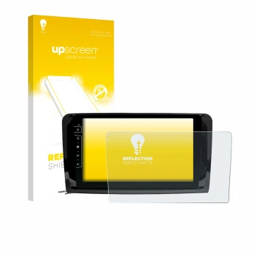 Vorderseite einer Produktverpackung mit dem Markenlogo upscreen. Daneben ist das Gerät Dynavin D9-DF432 9