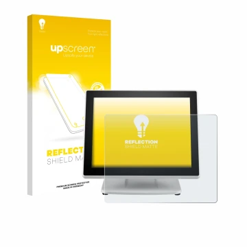 Vorderseite einer Produktverpackung mit dem Markenlogo upscreen. Daneben ist das Gerät Posiflex PS-3615-G2 mit dem zugehörigen