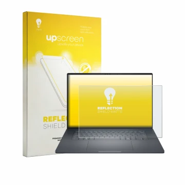 Vorderseite einer Produktverpackung mit dem Markenlogo upscreen. Daneben ist das Gerät Dell Pro Precision 7 Series 16 mit dem 