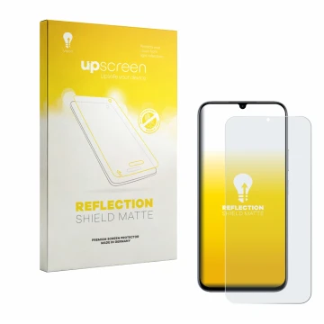 Vorderseite einer Produktverpackung mit dem Markenlogo upscreen. Daneben ist das Gerät realme C100 4G mit dem zugehörigen Disp