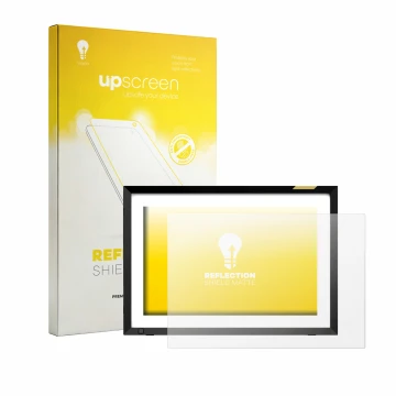 Vorderseite einer Produktverpackung mit dem Markenlogo upscreen. Daneben ist das Gerät Nixplay Klassischer 10.1