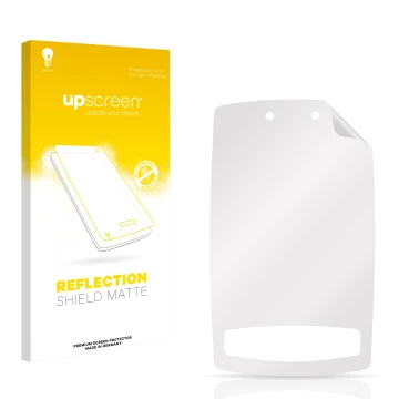 Vorderseite einer Produktverpackung mit dem Markenlogo upscreen. Daneben ist der zugehörige Displayschutz.