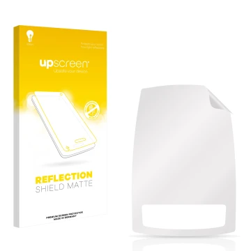 Vorderseite einer Produktverpackung mit dem Markenlogo upscreen. Daneben ist der zugehörige Displayschutz.