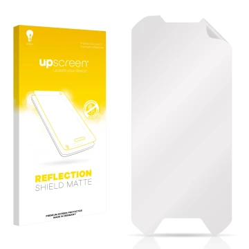 Vorderseite einer Produktverpackung mit dem Markenlogo upscreen. Daneben ist der zugehörige Displayschutz.