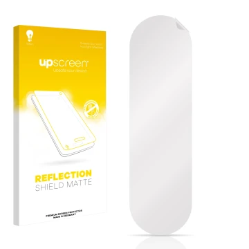 Vorderseite einer Produktverpackung mit dem Markenlogo upscreen. Daneben ist der zugehörige Displayschutz.