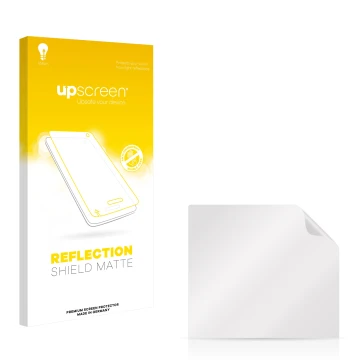 Vorderseite einer Produktverpackung mit dem Markenlogo upscreen. Daneben ist der zugehörige Displayschutz.