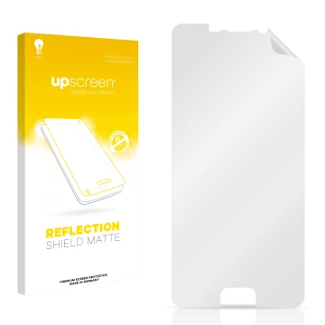 Vorderseite einer Produktverpackung mit dem Markenlogo upscreen. Daneben ist der zugehörige Displayschutz.