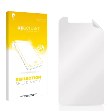 Vorderseite einer Produktverpackung mit dem Markenlogo upscreen. Daneben ist der zugehörige Displayschutz.