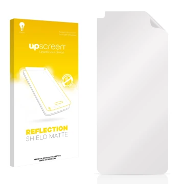 Vorderseite einer Produktverpackung mit dem Markenlogo upscreen. Daneben ist der zugehörige Displayschutz.