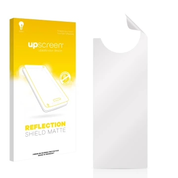 Vorderseite einer Produktverpackung mit dem Markenlogo upscreen. Daneben ist der zugehörige Displayschutz.