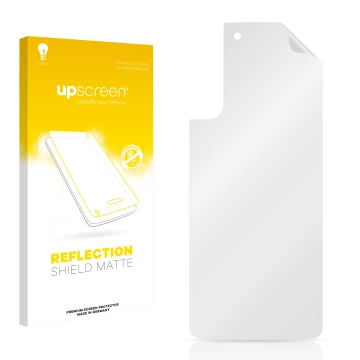 Vorderseite einer Produktverpackung mit dem Markenlogo upscreen. Daneben ist der zugehörige Displayschutz.