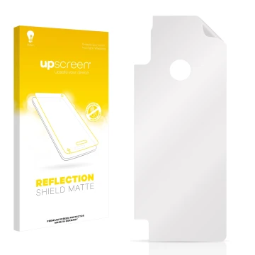 Vorderseite einer Produktverpackung mit dem Markenlogo upscreen. Daneben ist der zugehörige Displayschutz.