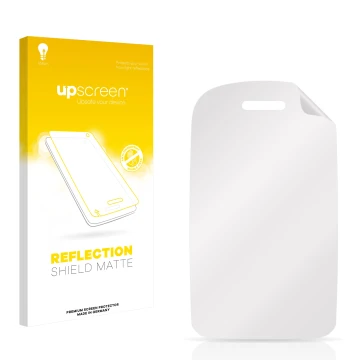 Vorderseite einer Produktverpackung mit dem Markenlogo upscreen. Daneben ist der zugehörige Displayschutz.