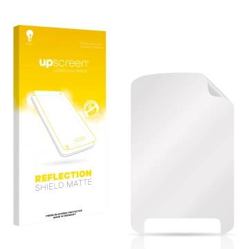 Vorderseite einer Produktverpackung mit dem Markenlogo upscreen. Daneben ist der zugehörige Displayschutz.