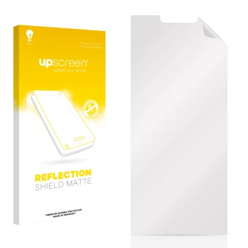 Vorderseite einer Produktverpackung mit dem Markenlogo upscreen. Daneben ist der zugehörige Displayschutz.