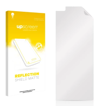 Vorderseite einer Produktverpackung mit dem Markenlogo upscreen. Daneben ist der zugehörige Displayschutz.