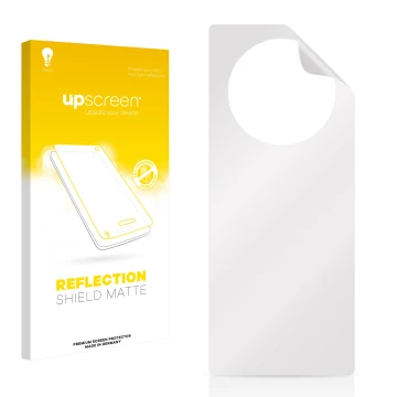 Vorderseite einer Produktverpackung mit dem Markenlogo upscreen. Daneben ist der zugehörige Displayschutz.