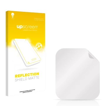Vorderseite einer Produktverpackung mit dem Markenlogo upscreen. Daneben ist der zugehörige Displayschutz.
