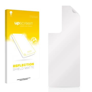 Vorderseite einer Produktverpackung mit dem Markenlogo upscreen. Daneben ist der zugehörige Displayschutz.