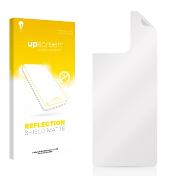 Vorderseite einer Produktverpackung mit dem Markenlogo upscreen. Daneben ist der zugehörige Displayschutz.