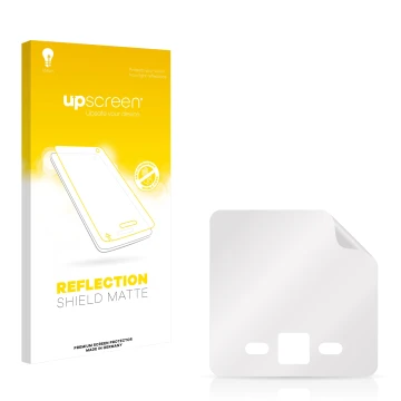Vorderseite einer Produktverpackung mit dem Markenlogo upscreen. Daneben ist der zugehörige Displayschutz.