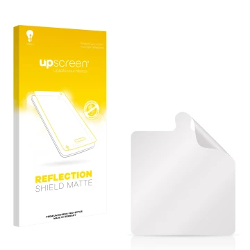 Vorderseite einer Produktverpackung mit dem Markenlogo upscreen. Daneben ist der zugehörige Displayschutz.