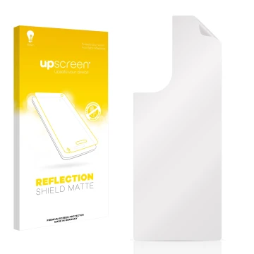 Vorderseite einer Produktverpackung mit dem Markenlogo upscreen. Daneben ist der zugehörige Displayschutz.
