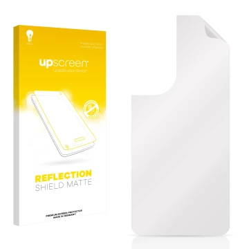 Vorderseite einer Produktverpackung mit dem Markenlogo upscreen. Daneben ist der zugehörige Displayschutz.