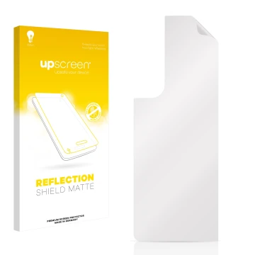 Vorderseite einer Produktverpackung mit dem Markenlogo upscreen. Daneben ist der zugehörige Displayschutz.