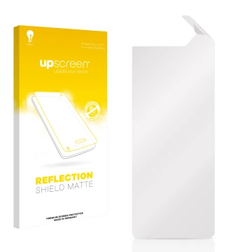 Vorderseite einer Produktverpackung mit dem Markenlogo upscreen. Daneben ist der zugehörige Displayschutz.