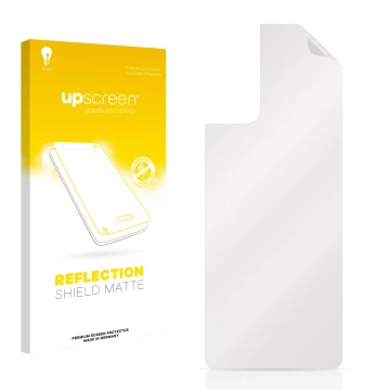 Vorderseite einer Produktverpackung mit dem Markenlogo upscreen. Daneben ist der zugehörige Displayschutz.